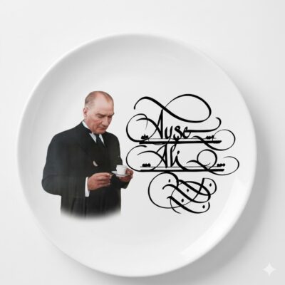 Atatürk resimli  kaligrafi isim yazılı tabak